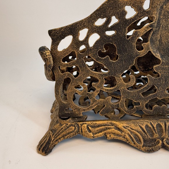 Vintage Brass Double Mail Holder Ornate Filigree Letter Desk Organizer Roccoco - Picture 9 of 16